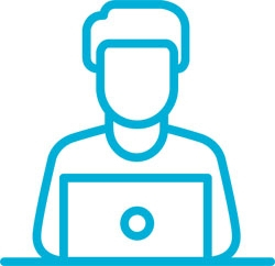 Pictogram - turquoise person operating a PC